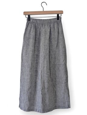 CP Shades Sausalito 100% Linen Maxi Skirt Size S Hand Dyed Gray Elastic Waist